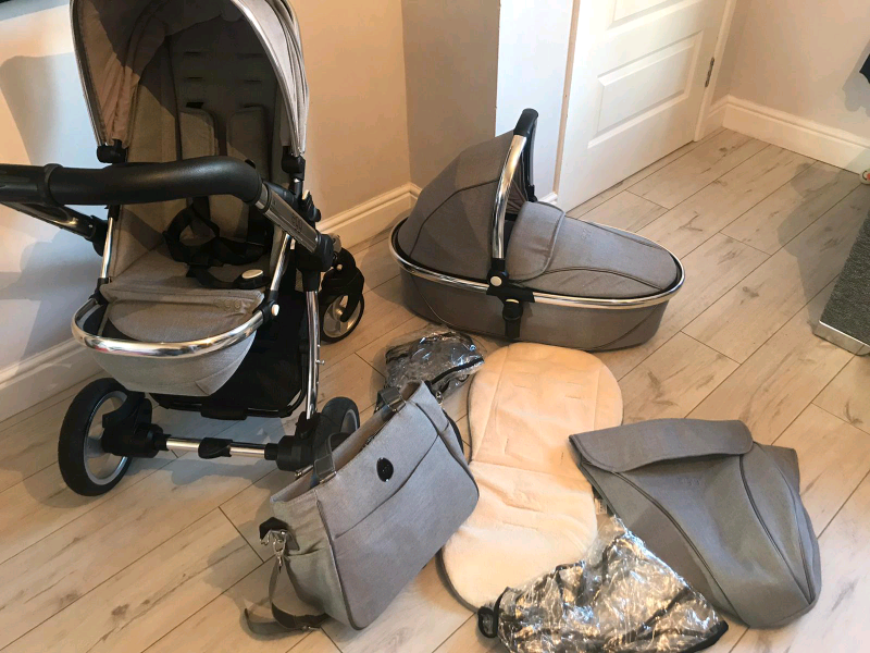 egg pram platinum grey